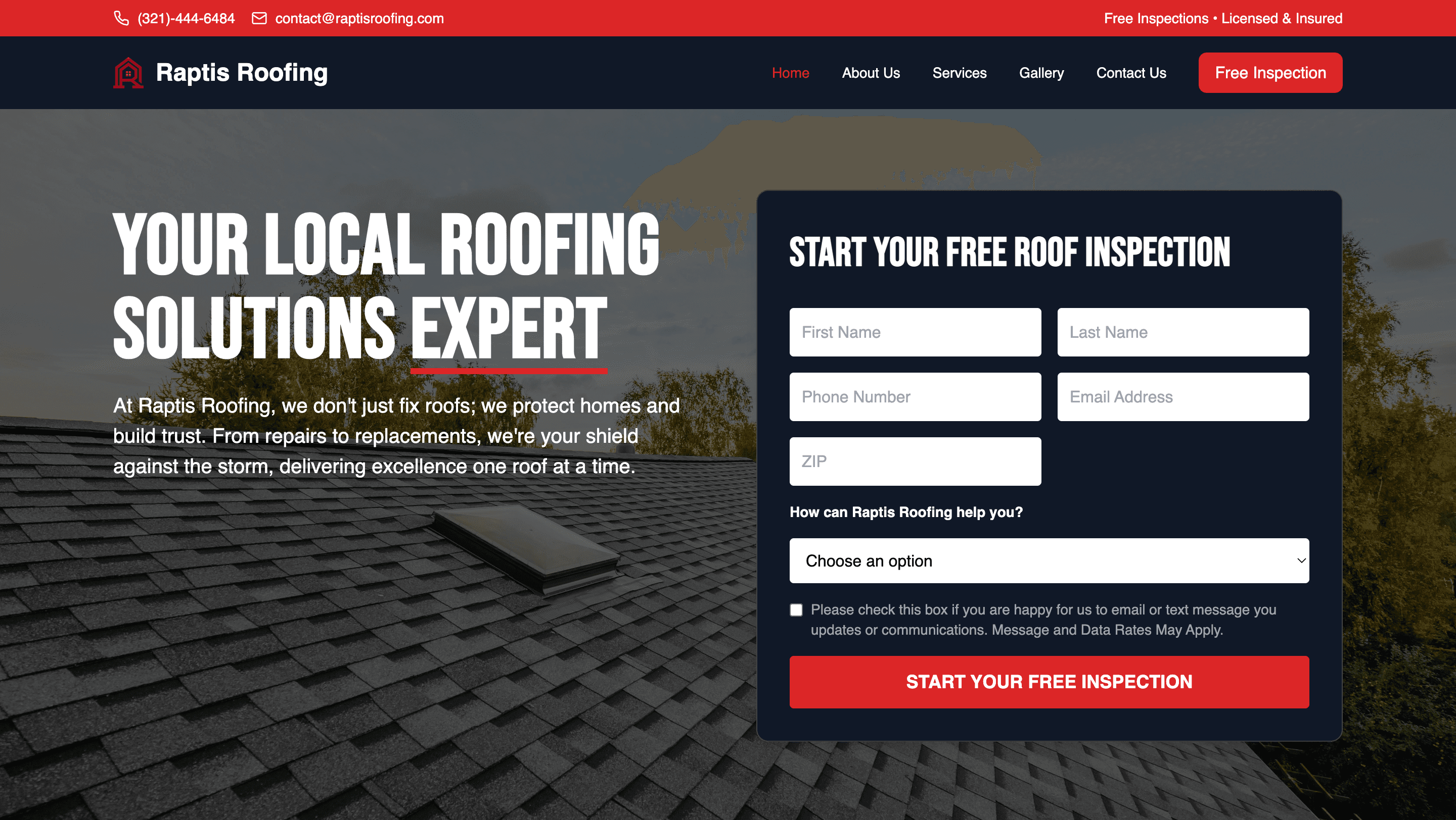Raptis Roofing homepage preview
